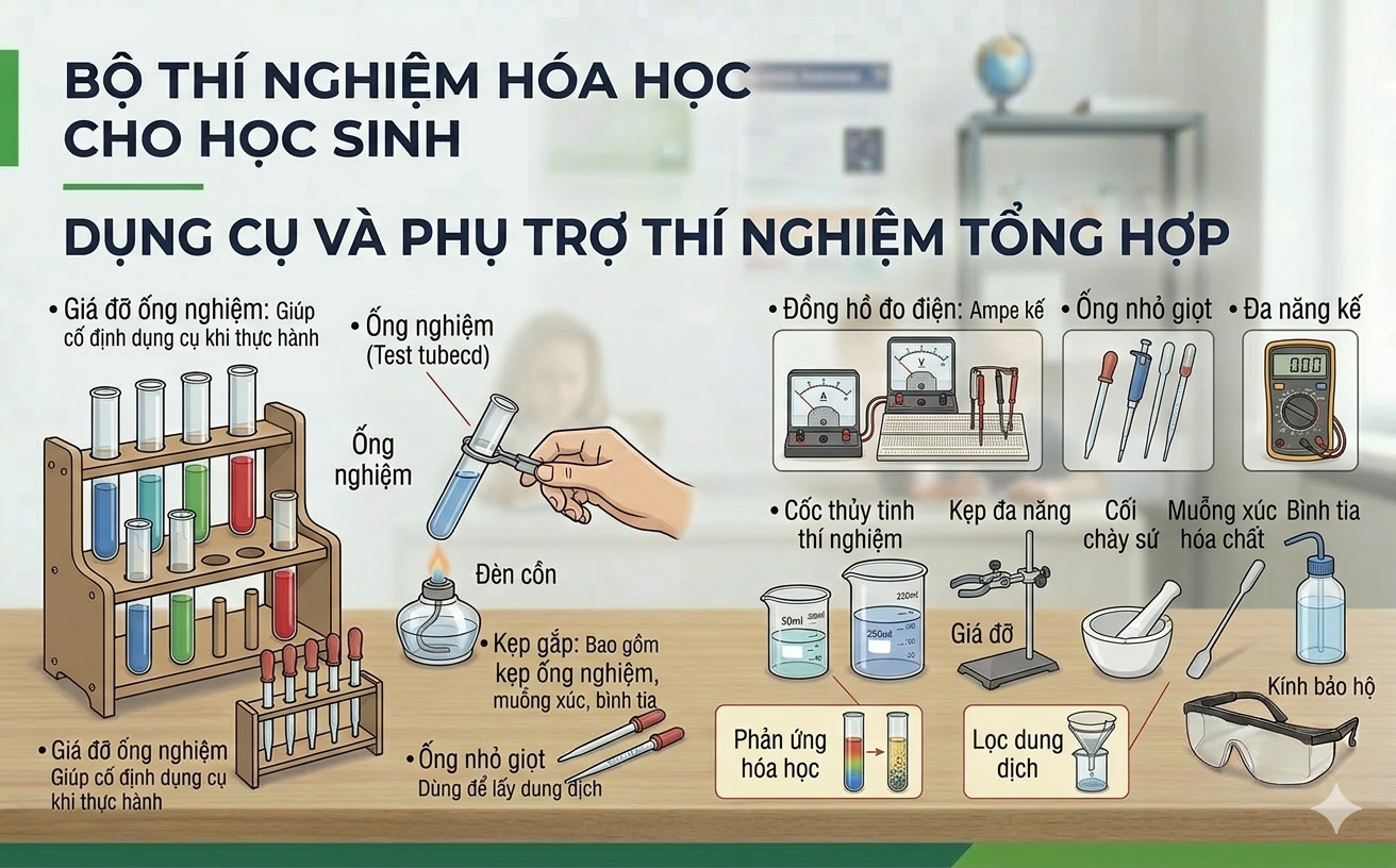 Bộ Thí Nghiệm Hóa Học Cho Học Sinh Thực Hành An Toàn