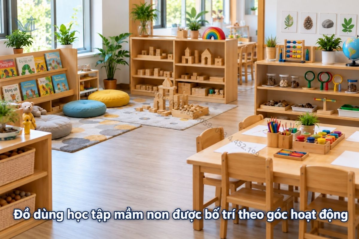 Đồ dùng học tập mầm non bố trí theo từng góc