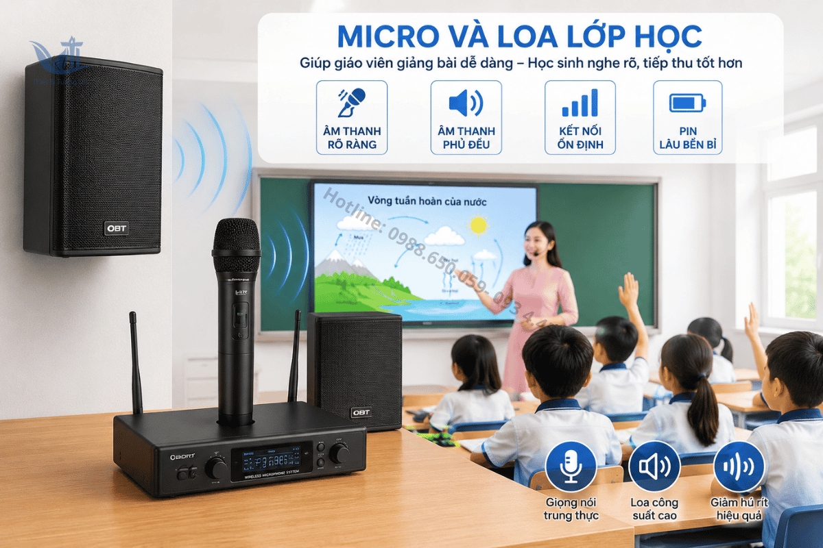 Micro và loa lớp học giúp học sinh nghe rõ bài giảng hiệu quả
