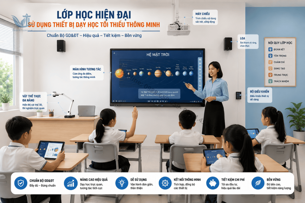 Lớp học hiện đại sử dụng thiết bị dạy học tối thiểu thông minh