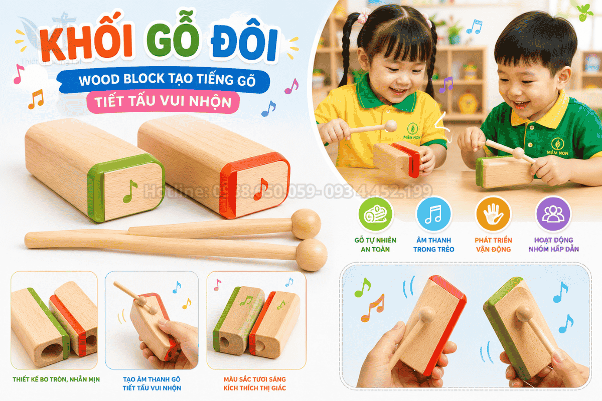Khối gỗ đôi wood block tạo tiếng gõ tiết tấu vui nhộn
