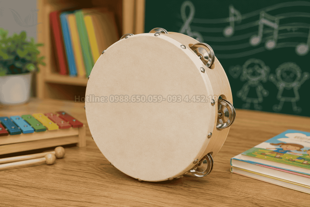 Trống lắc tay tambourine đồ dùng dạy học âm nhạc tiểu học