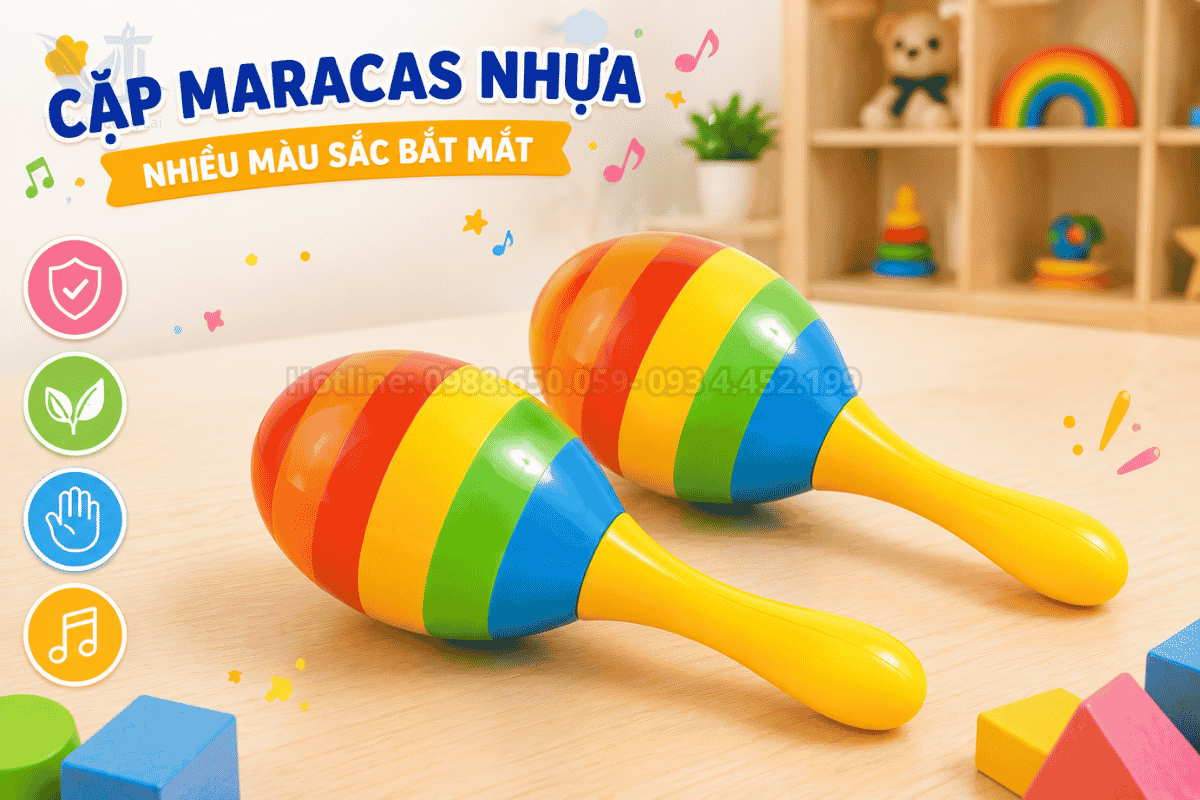 Cặp maracas nhựa màu sắc kích thích thị giác học sinh tiểu học