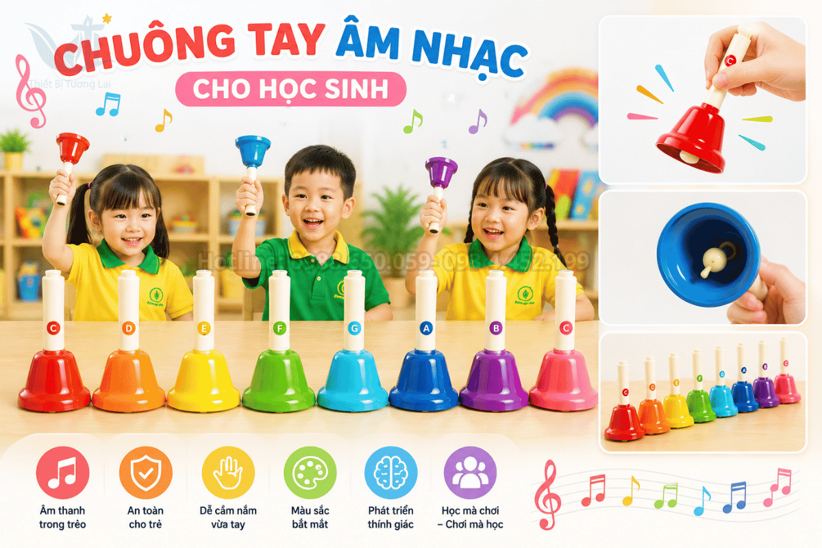 Chuông tay âm nhạc cho học sinh trong bộ nhạc cụ tiết tấu