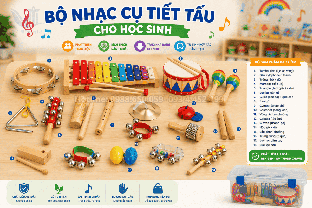 Bộ nhạc cụ tiết tấu cho học sinh đầy đủ dụng cụ chất lượng cao