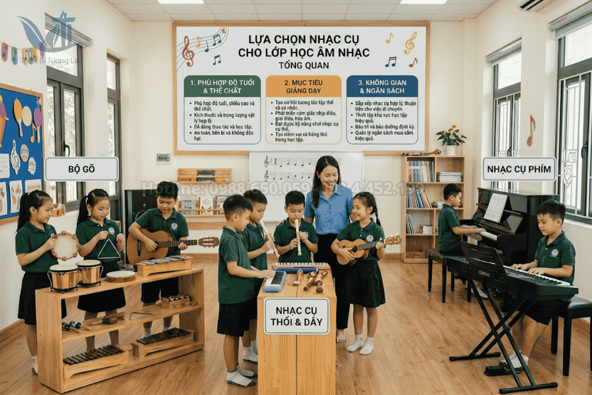 Không gian lớp học âm nhạc được trang bị đầy đủ thiết bị hiện đại