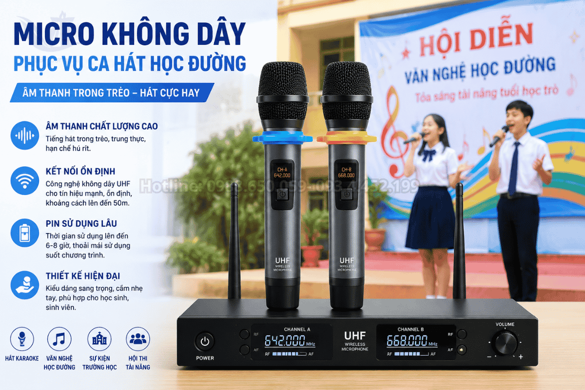 Micro không dây chất lượng cao chống hú tối ưu cho phòng nhạc