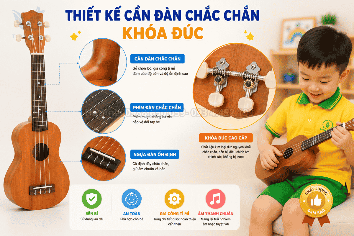 Chi tiết khóa đúc cao cấp của đàn ukulele cho học sinh