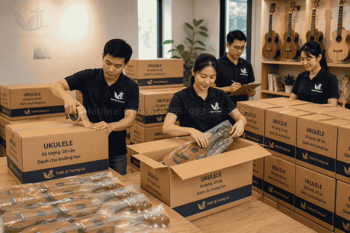 Phân phối số lượng lớn đàn ukulele cho học sinh dự án trường học