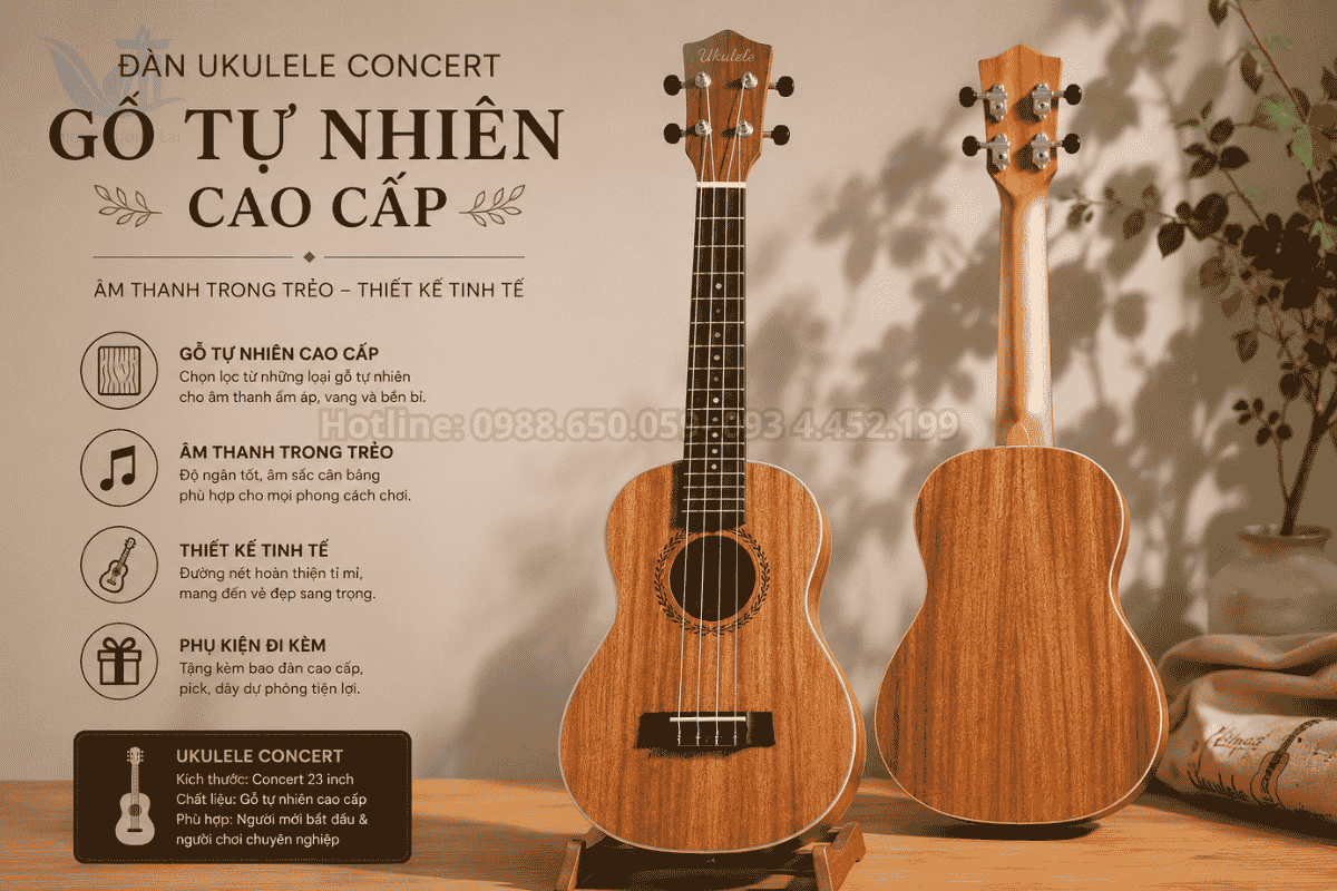 Đàn ukulele concert chất liệu gỗ dành cho học sinh trung học