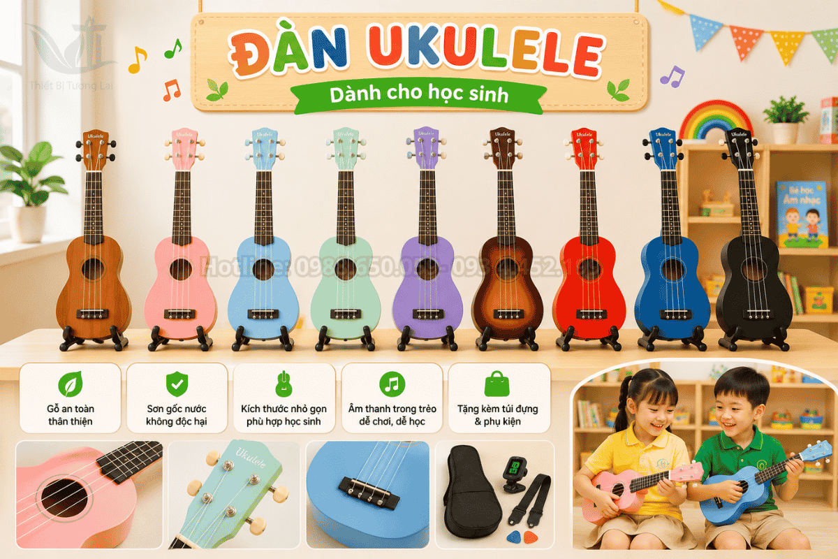Trưng bày các mẫu đàn ukulele cho học sinh giá tốt