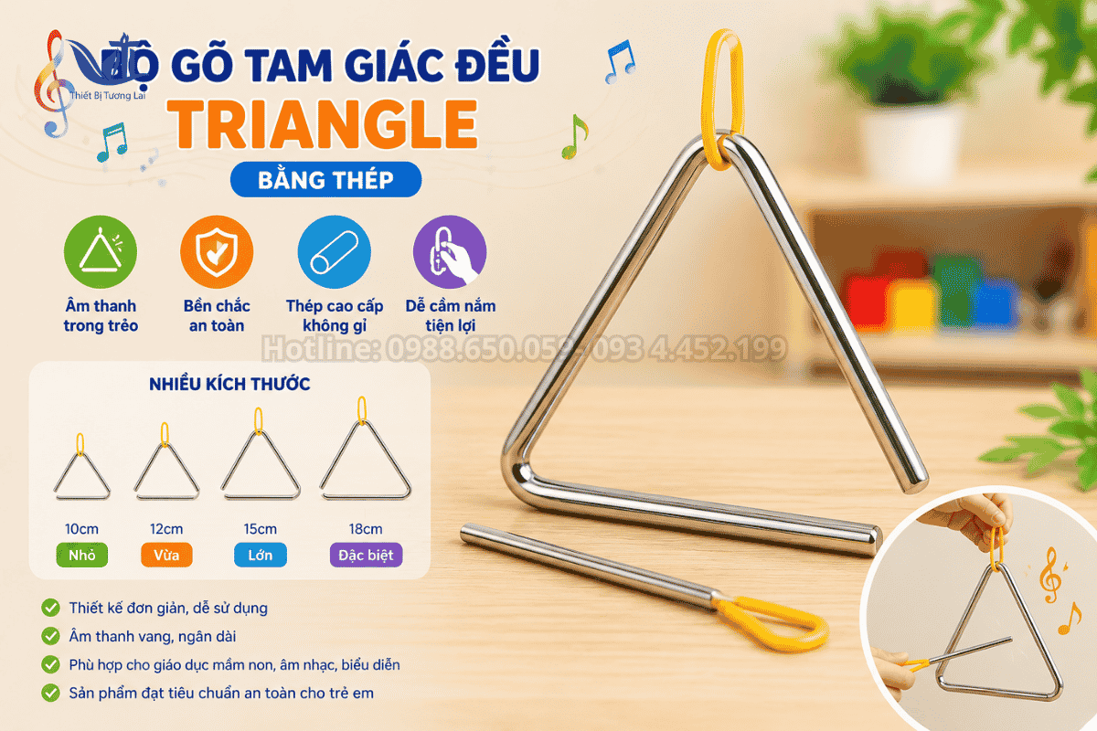 Bộ gõ tam giác đều Triangle bằng thép không gỉ vang sáng rõ nét