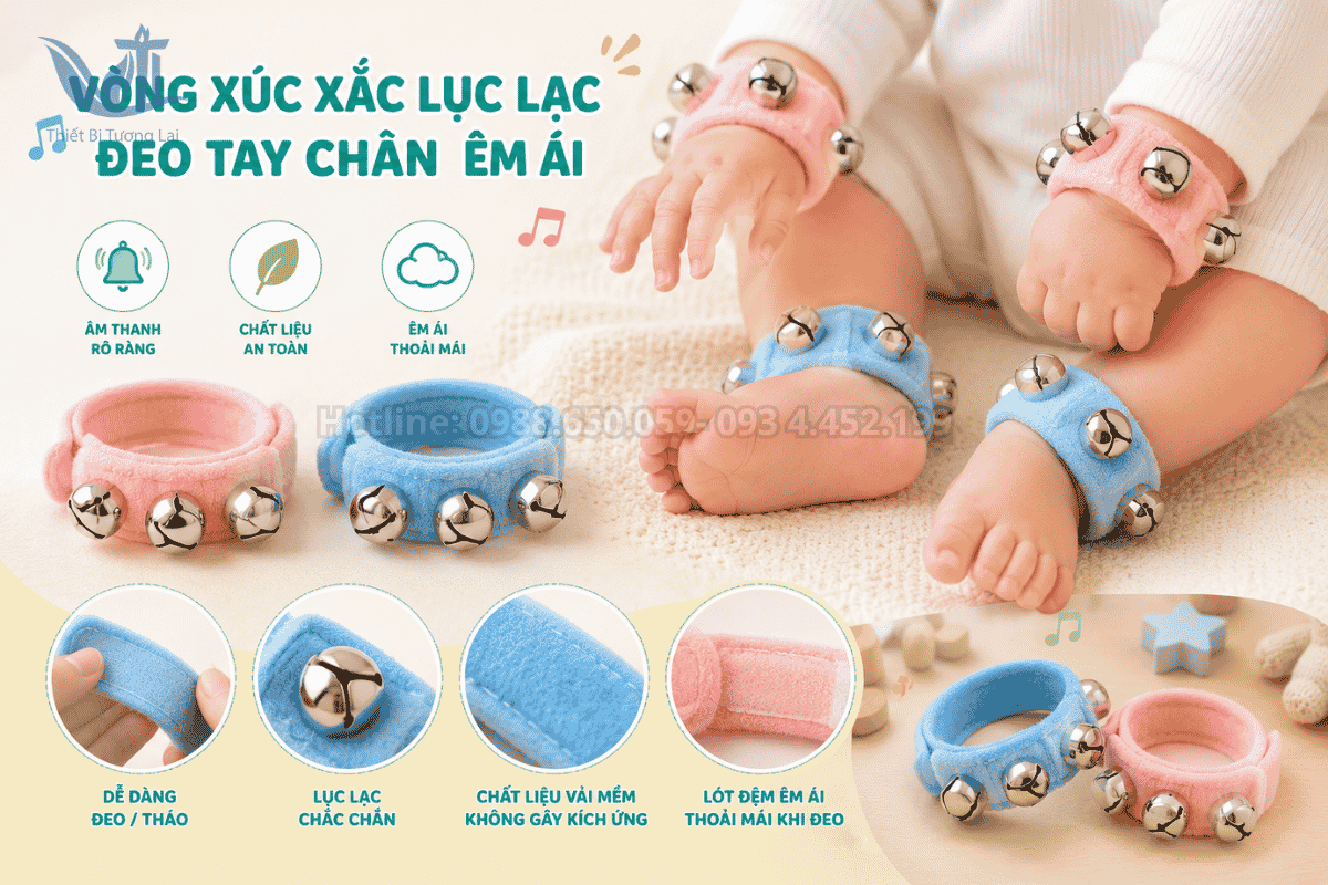 Vòng xúc xắc lục lạc đeo tay chân giúp trẻ hứng thú vận động