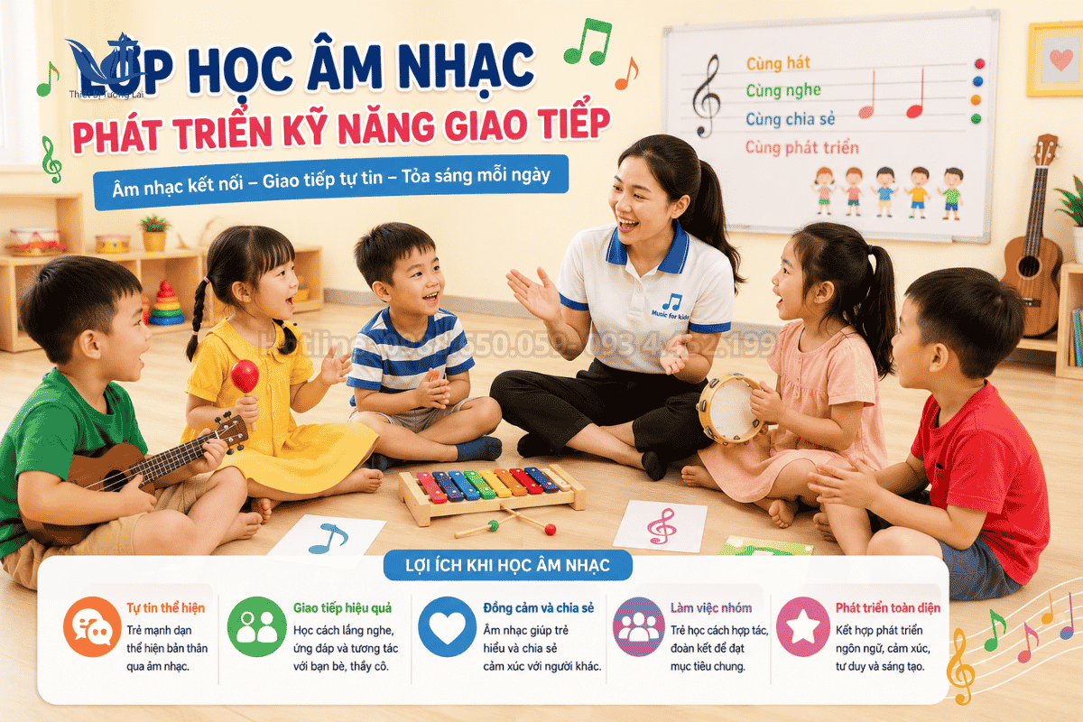 Lớp học âm nhạc rộn ràng giúp các bé mẫu giáo phát triển kỹ năng giao tiếp