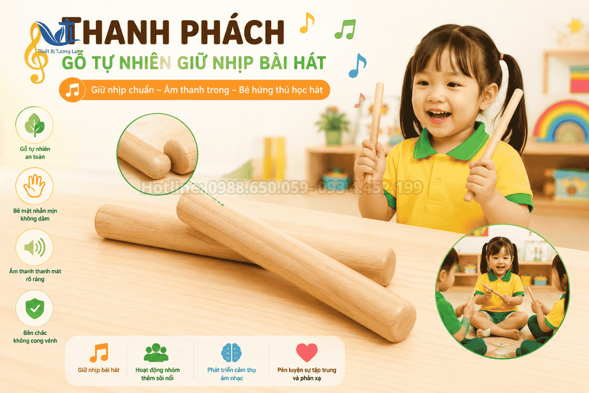 Thanh phách bằng gỗ tự nhiên hỗ trợ bé giữ nhịp bài hát