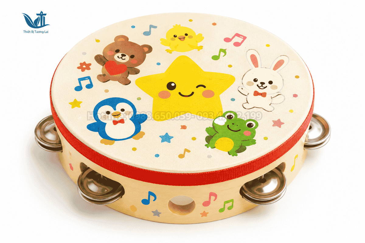 Trống lắc tay Tambourine in họa tiết ngộ nghĩnh cho trẻ mầm non