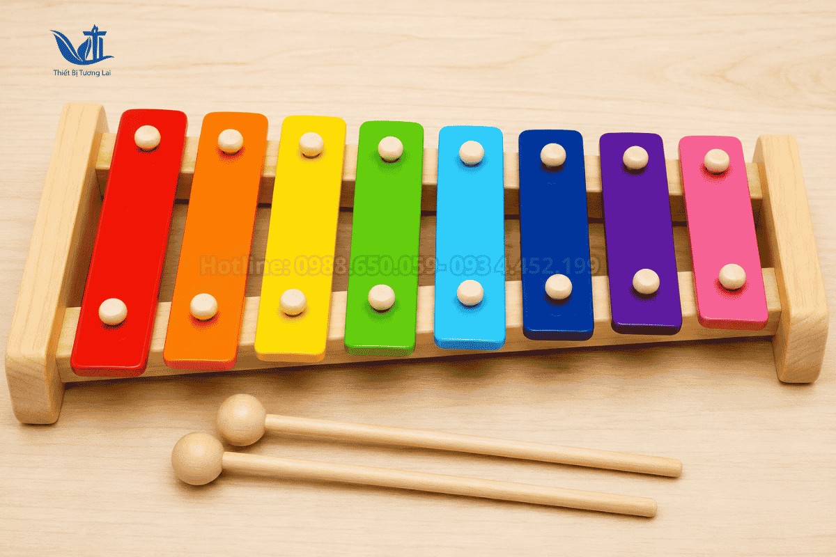 Đàn mộc cầm Xylophone 8 nốt sắc màu kèm dùi gõ an toàn