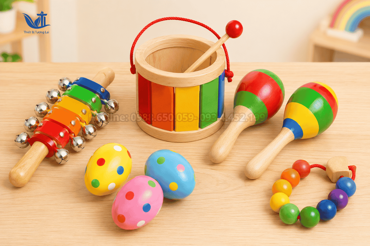 Cặp xắc xô quả trứng Maracas bằng gỗ sơn màu an toàn