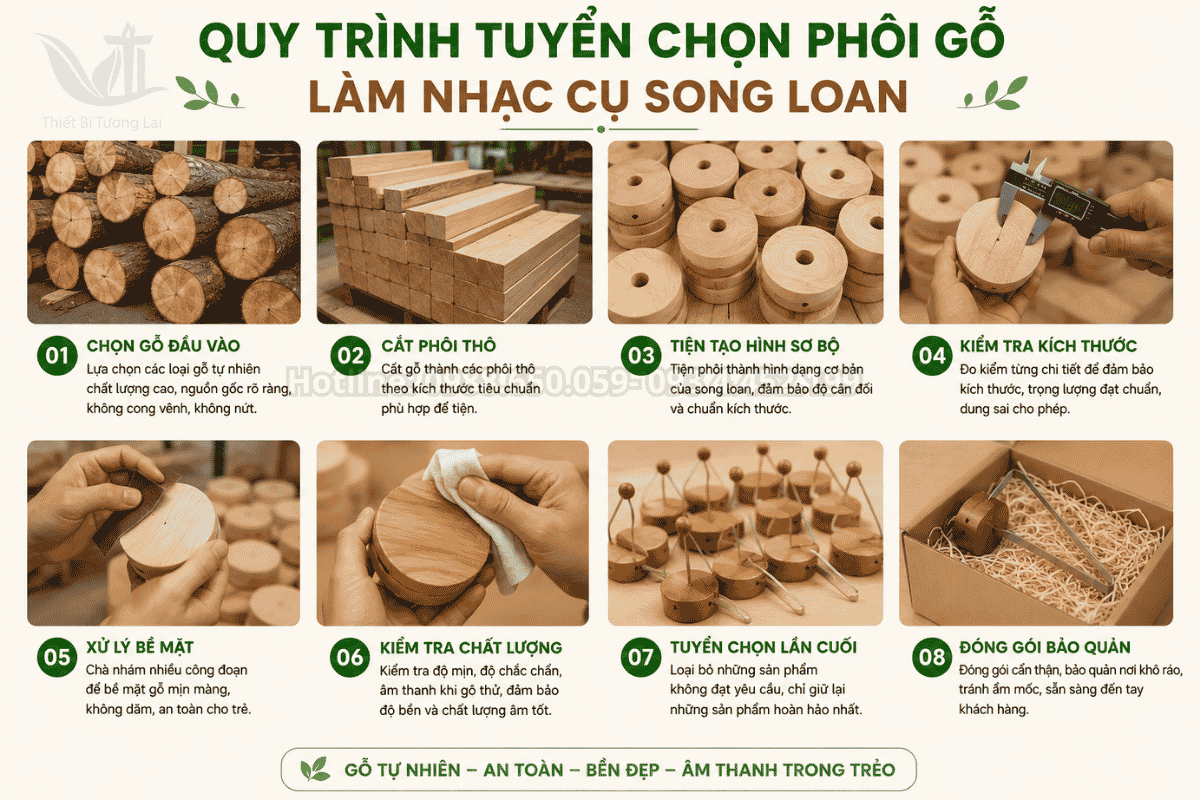 Phôi gỗ tự nhiên được chọn lọc kỹ lưỡng trước khi đưa vào sản xuất