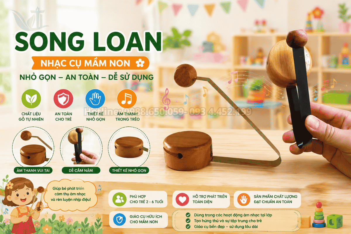Thiết bị nhạc cụ song loan mầm non thiết kế nhỏ gọn cho trẻ nhỏ