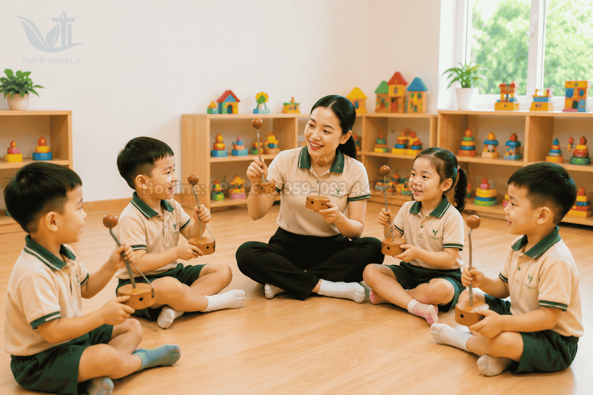 Học sinh mẫu giáo rèn luyện kỹ năng cảm âm bằng song loan