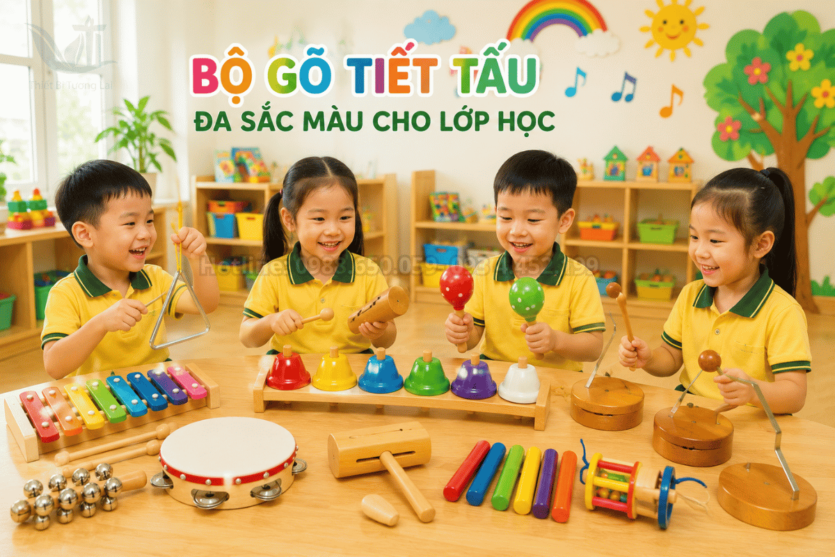 Combo nhạc cụ bộ gõ tiết tấu đa dạng chi tiết cho trường mẫu giáo