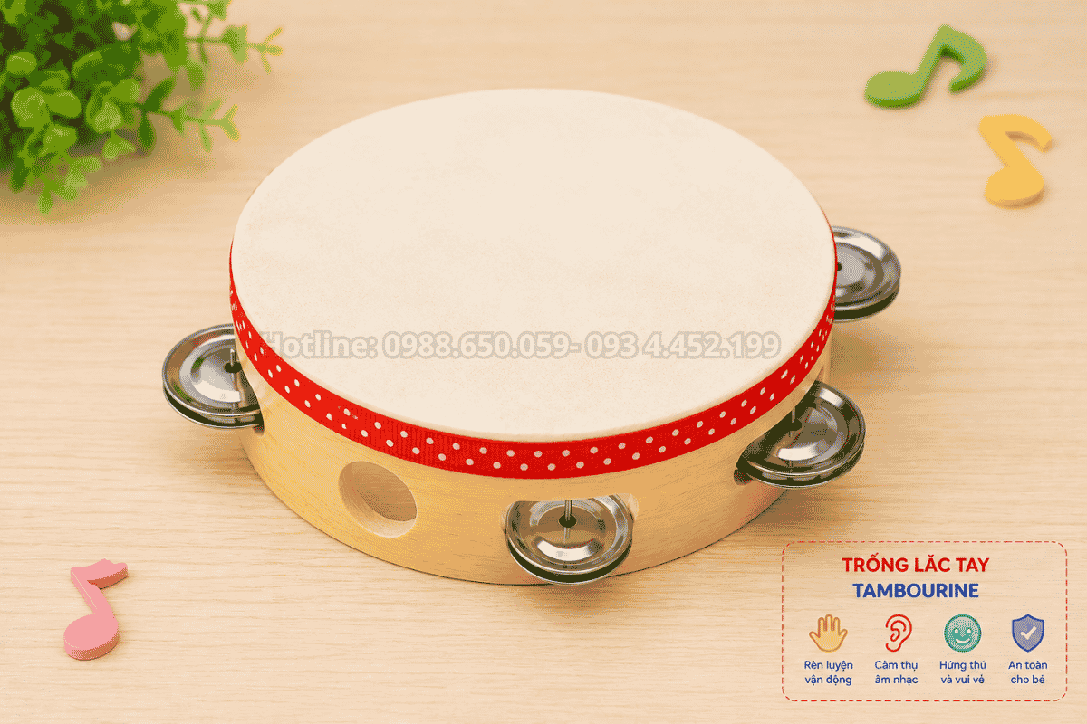 Thiết bị trống lắc tay cao cấp bổ trợ cho tiết học nhạc mầm non