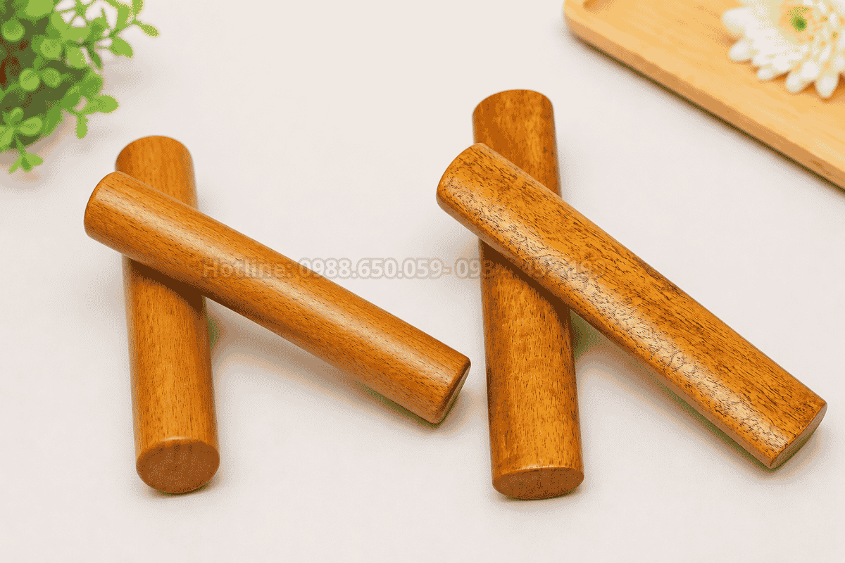Thanh phách mầm non bằng gỗ mộc mạc giữ nguyên màu vân gỗ tự nhiên