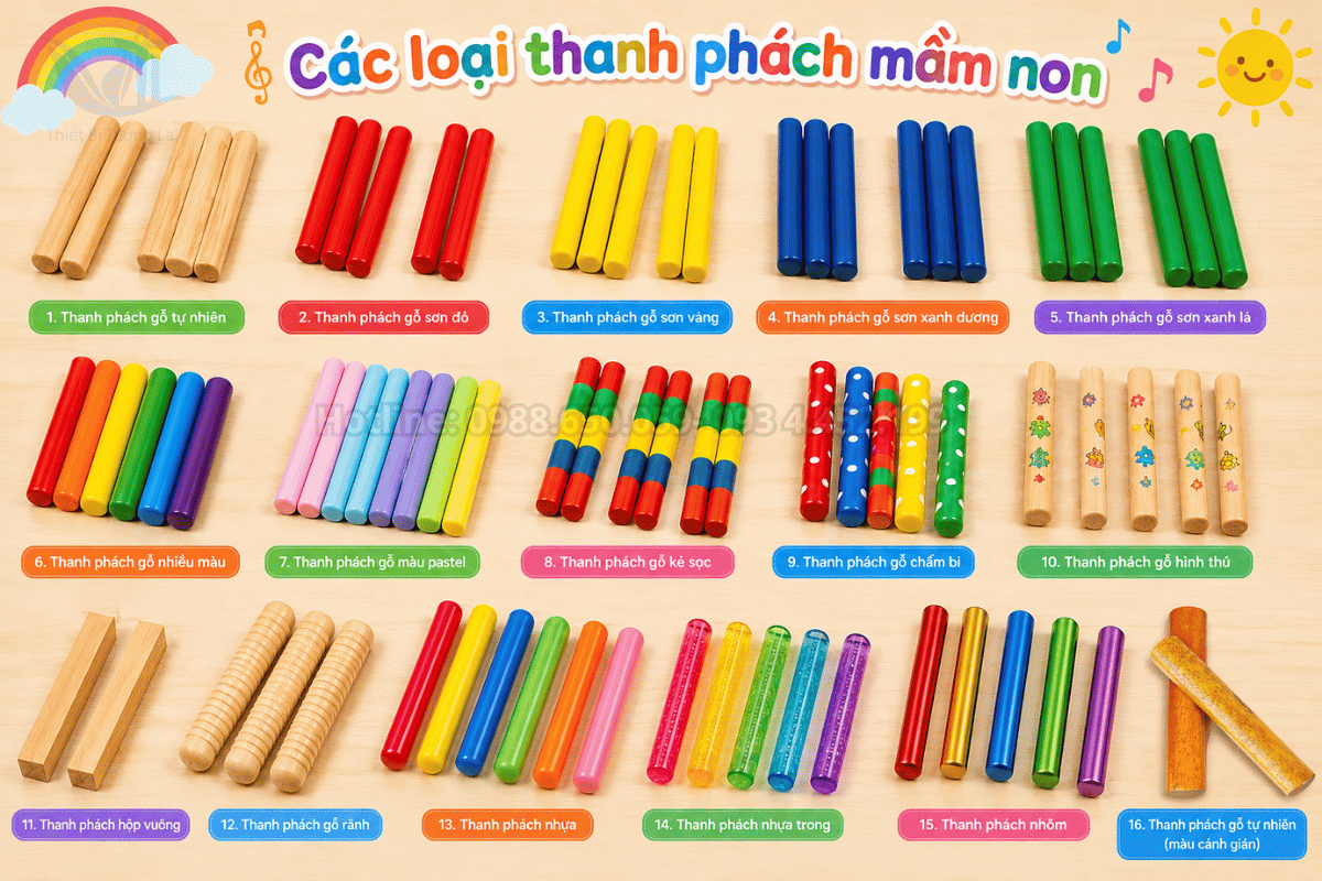 Các loại thanh phách mầm non nhiều màu sắc kích thích thị giác trẻ nhỏ