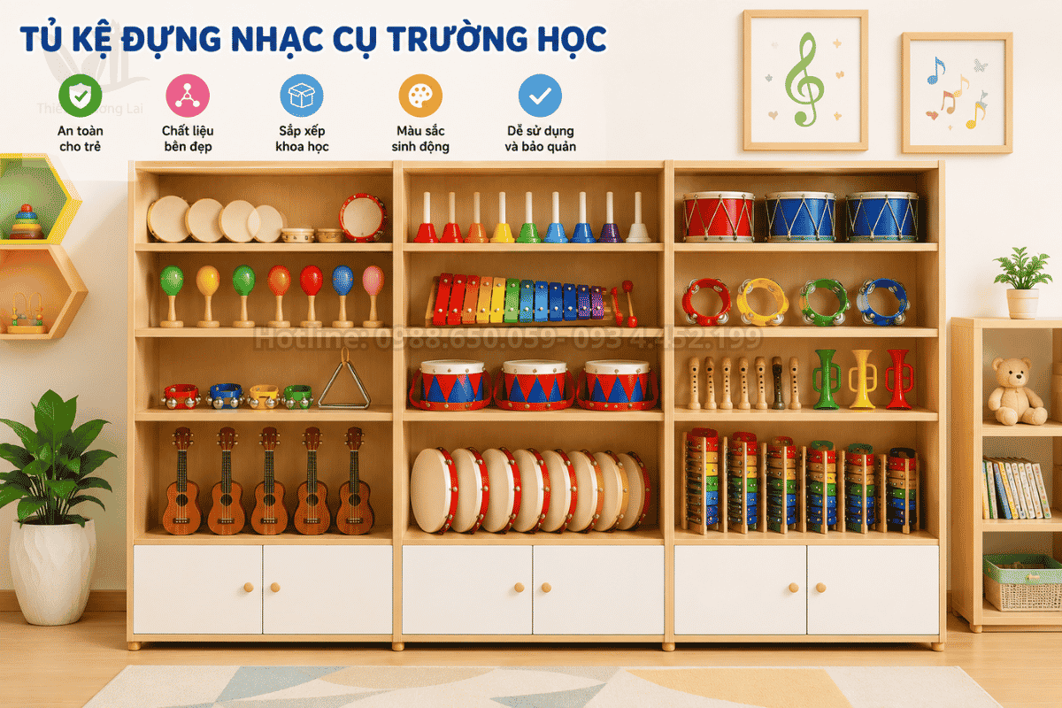 Tủ lưu trữ bảo quản thiết bị cần có trong phòng học âm nhạc đạt chuẩn