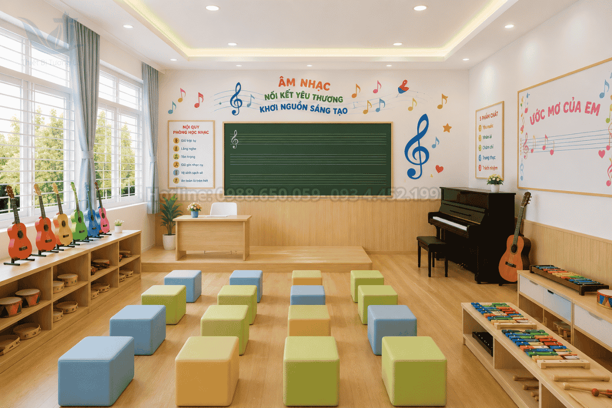 Bố trí phòng học âm nhạc sinh động dành cho học sinh tiểu học