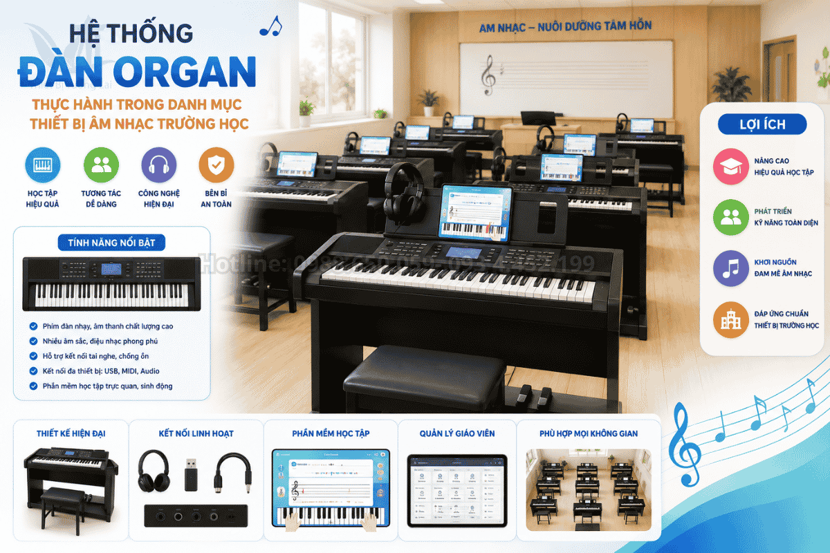 Hệ thống đàn organ thực hành trong danh mục thiết bị âm nhạc trường học