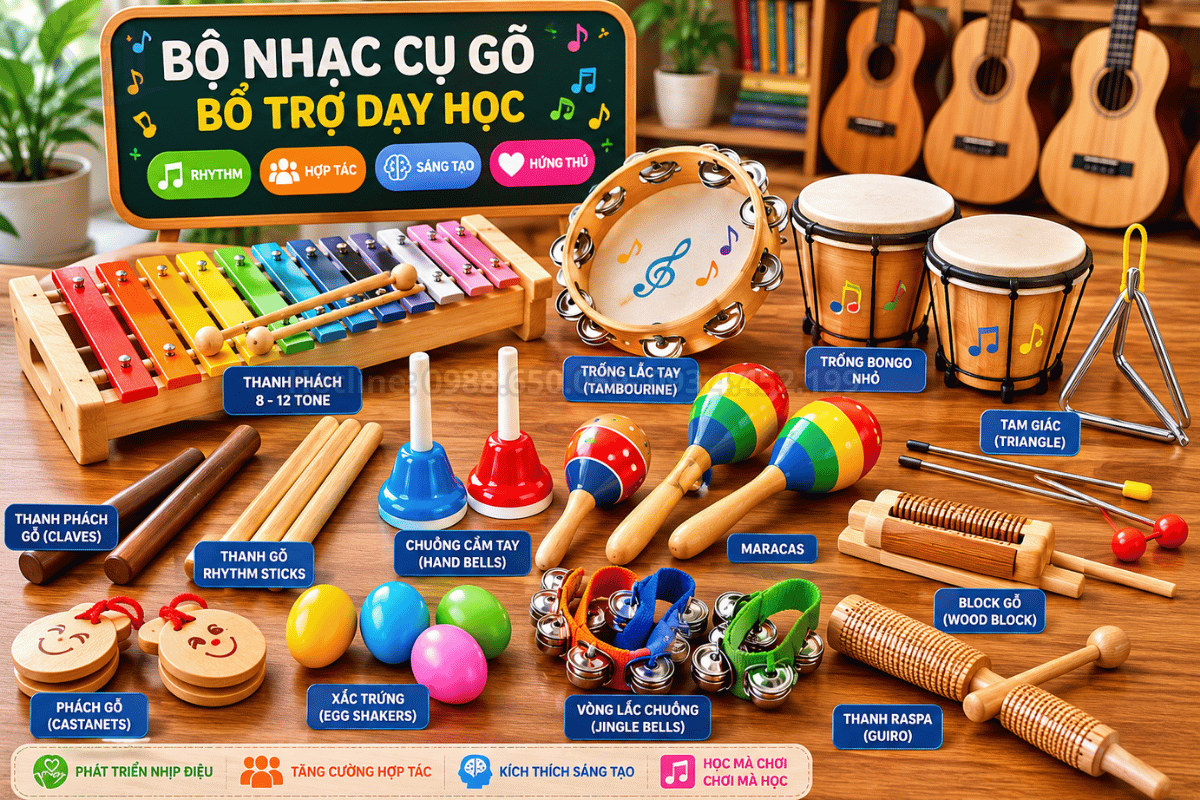 Bộ nhạc cụ gõ bổ trợ dạy học âm nhạc chất lượng cao