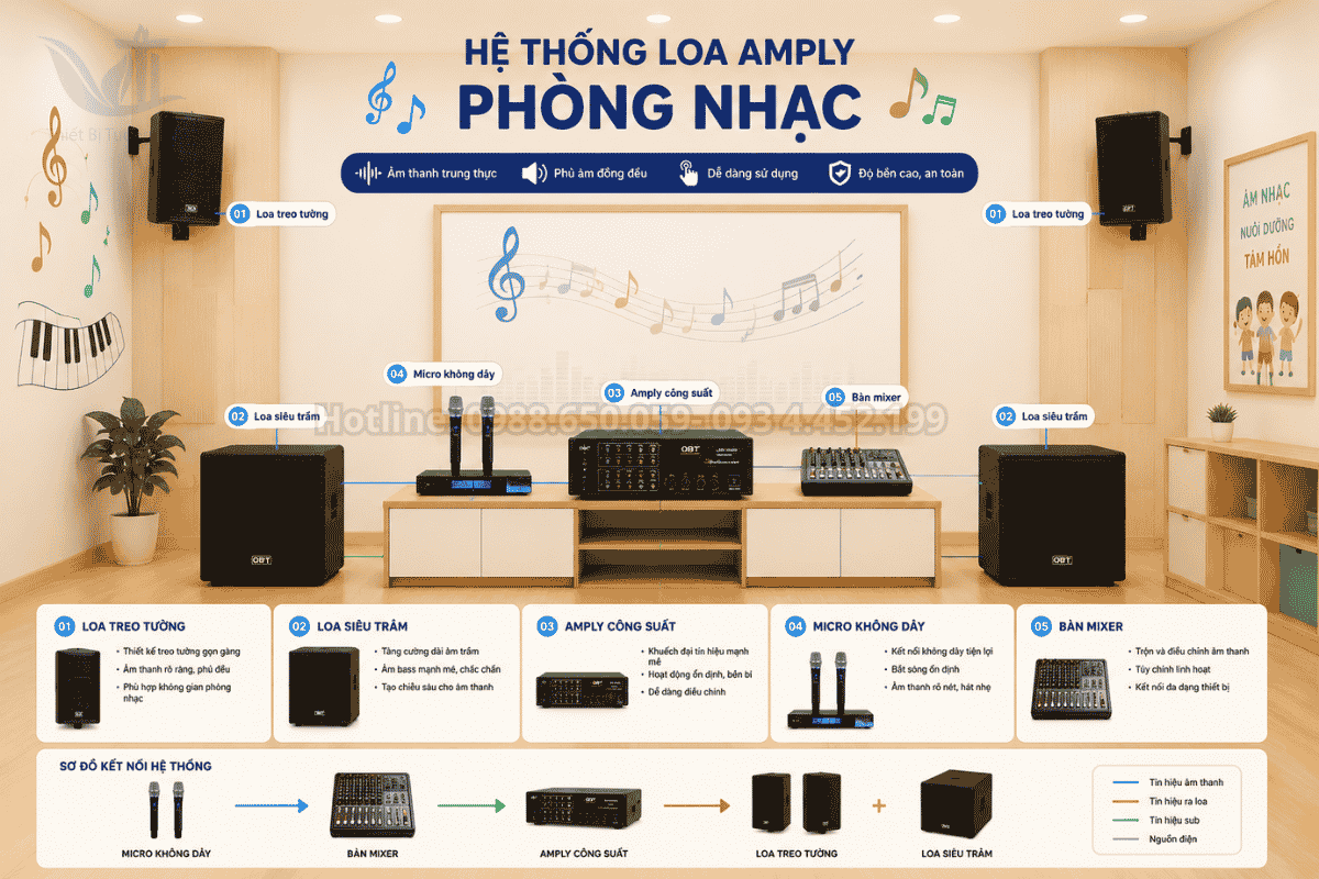 Hệ thống loa và amply chuyên dụng cho phòng học âm nhạc