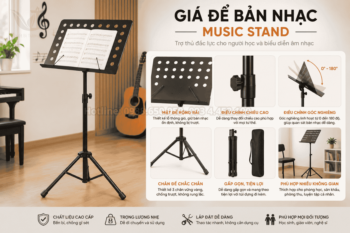 Giá đỡ bản nhạc bằng sắt sơn tĩnh điện bền bỉ