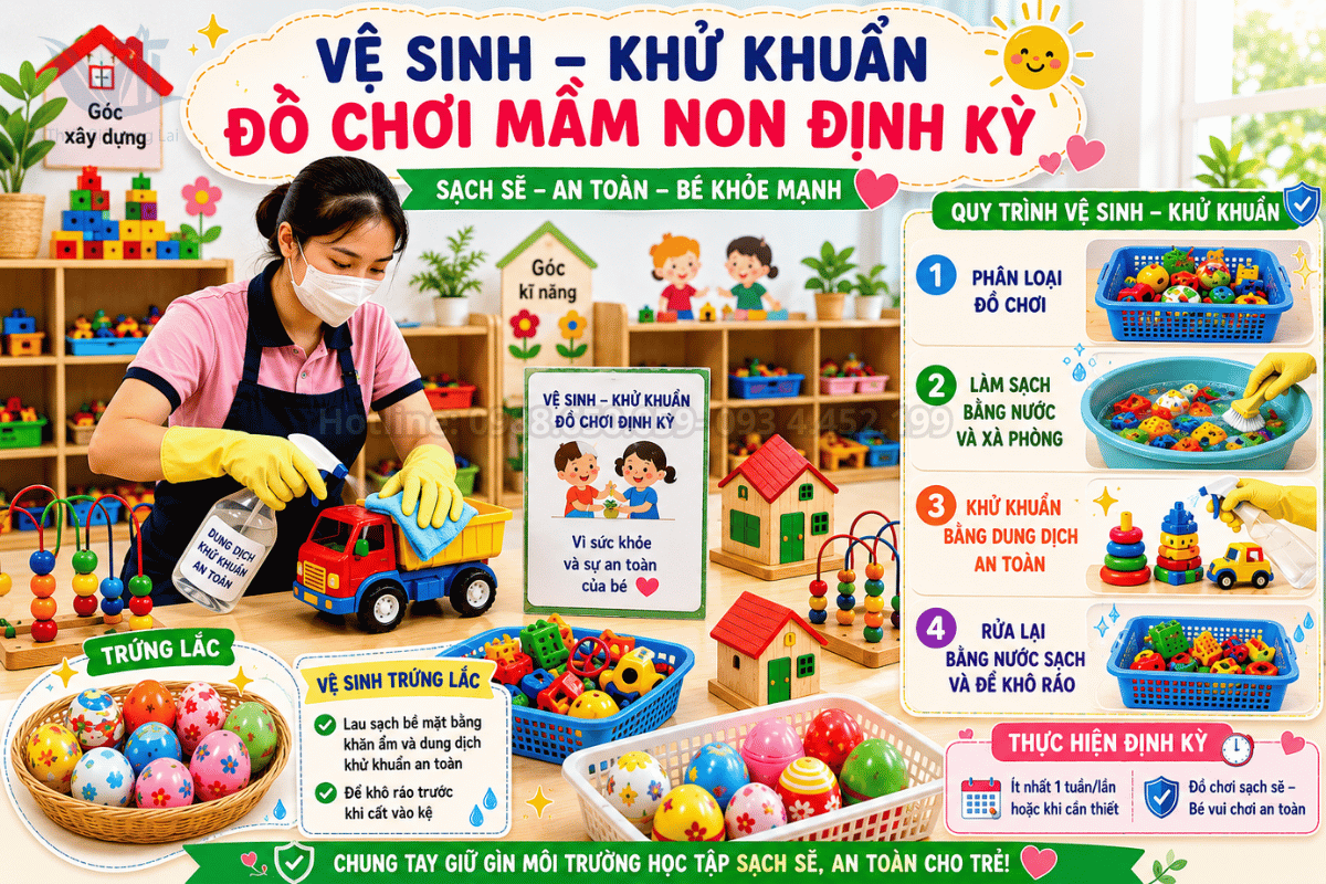 Hướng dẫn lau chùi vệ sinh thiết bị trứng lắc mầm non an toàn sạch sẽ