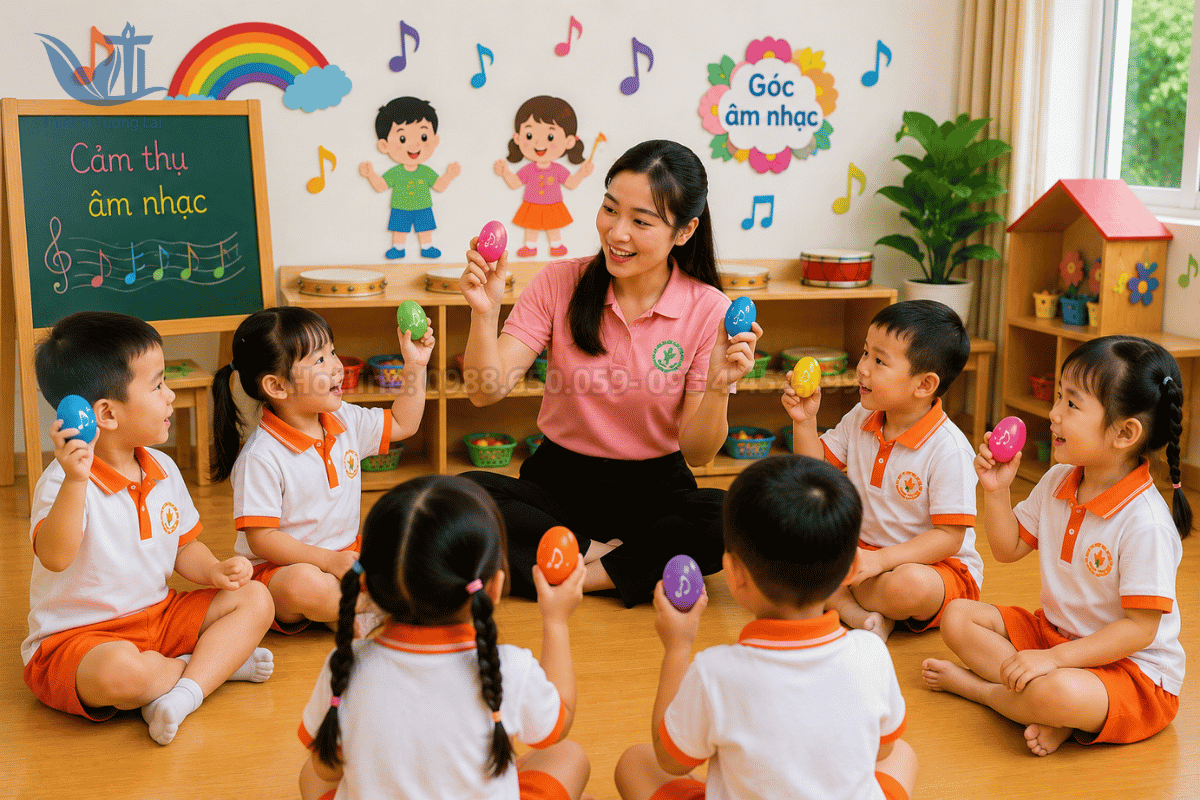 Học sinh mẫu giáo rèn luyện tư duy tiết tấu với sản phẩm trứng lắc mầm non