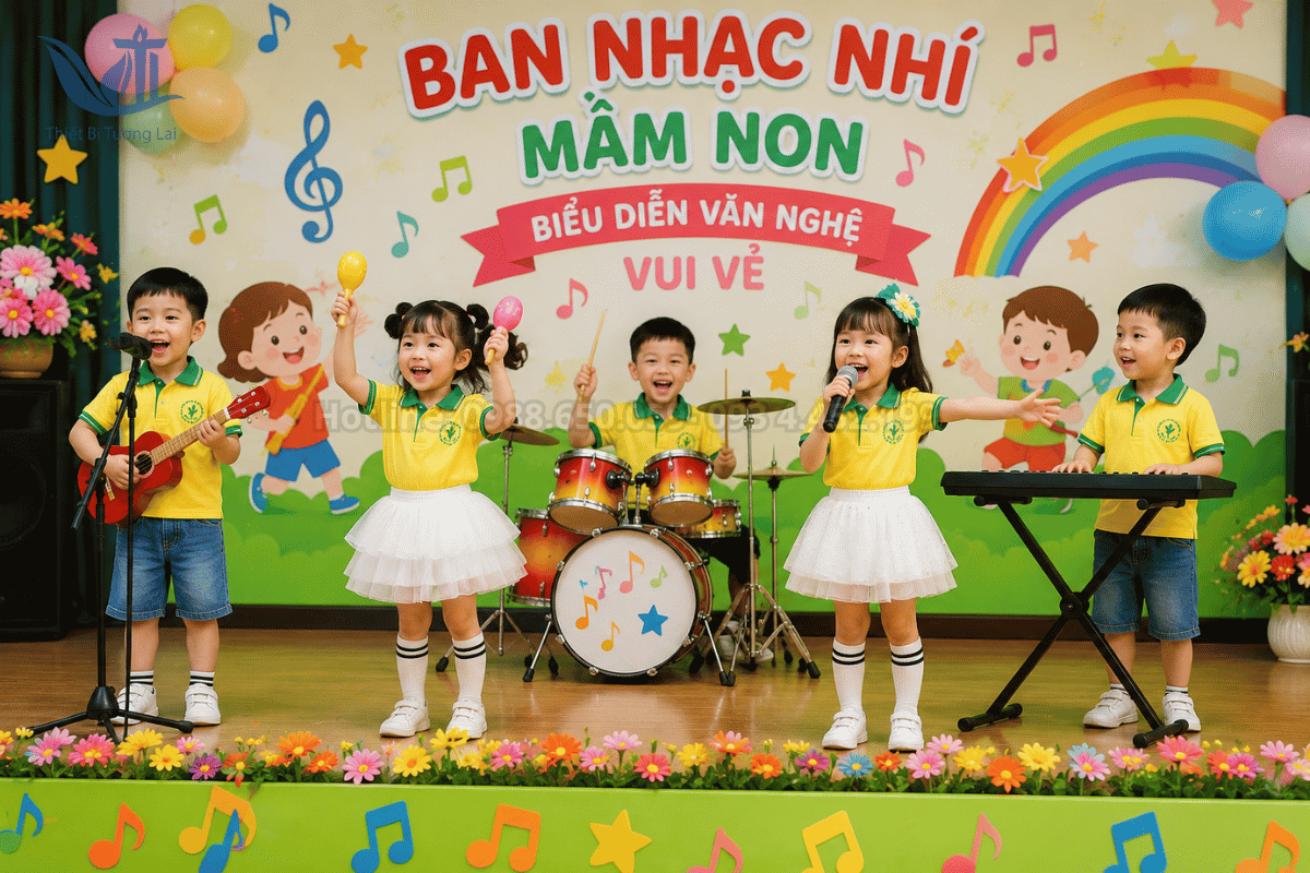 Trẻ mẫu giáo cùng nhau tương tác làm việc nhóm thông qua hòa tấu trứng lắc
