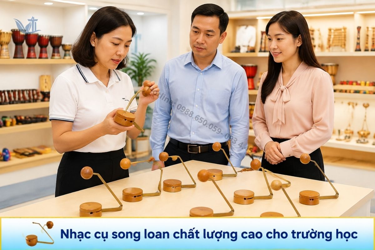 Học sinh biểu diễn âm nhạc với Nhạc cụ Song Loan tại trường học
