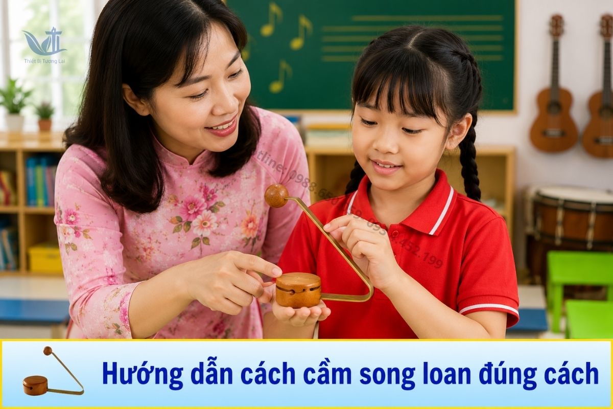 Học sinh thực hành Cách sử dụng song loan trong giờ học âm nhạc