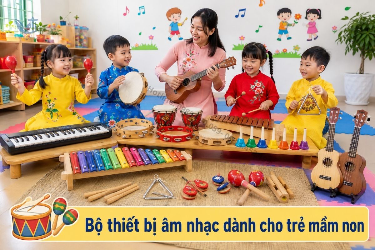Thiết bị dạy học tối thiểu sử dụng trong phòng âm nhạc trường mầm non.