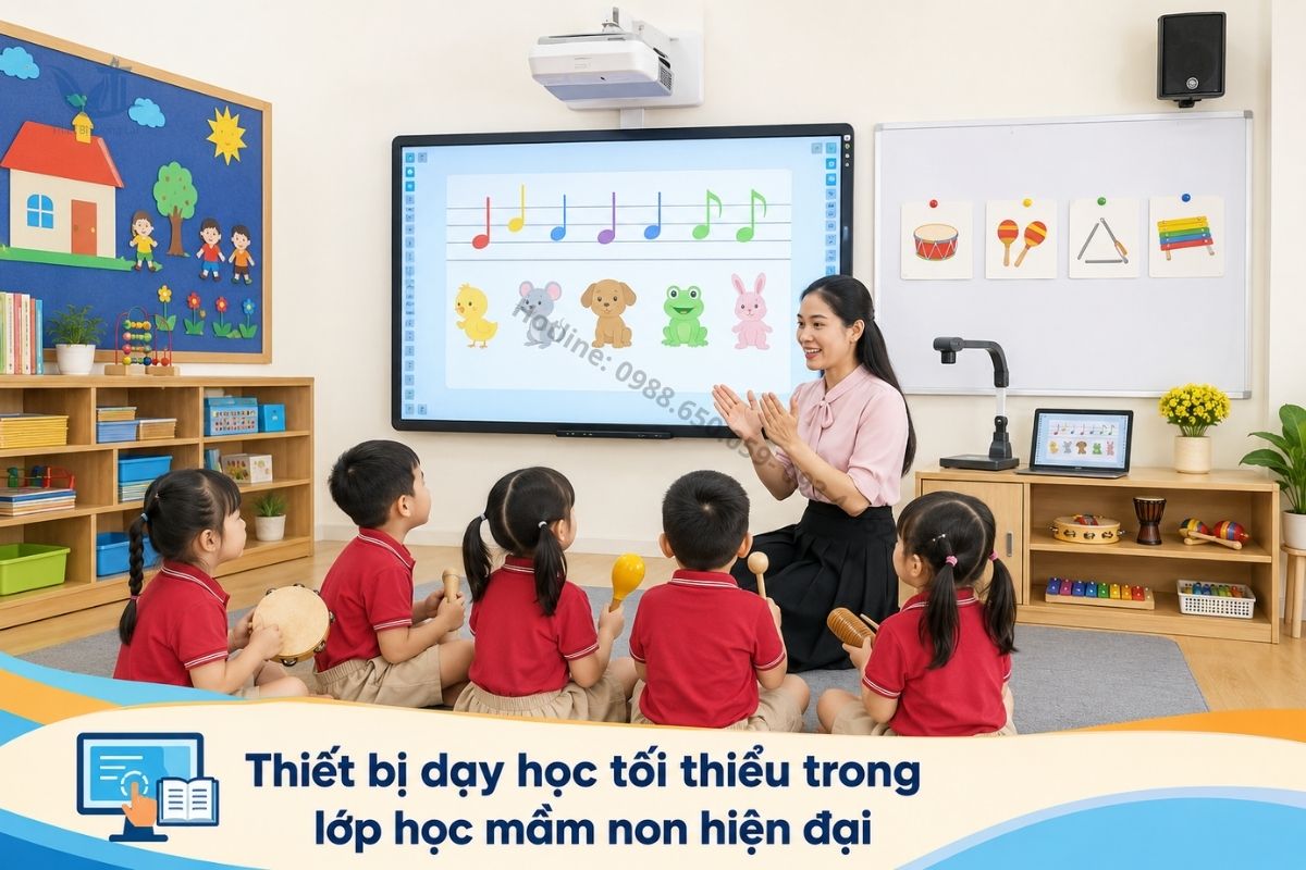 Hệ thống âm thanh phòng âm nhạc trường mầm non đạt chuẩn.