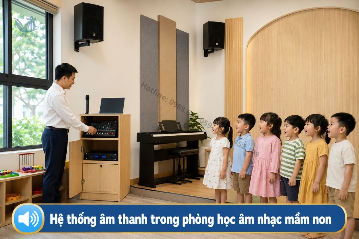 Không gian phòng âm nhạc trường mầm non đảm bảo an toàn cho trẻ.