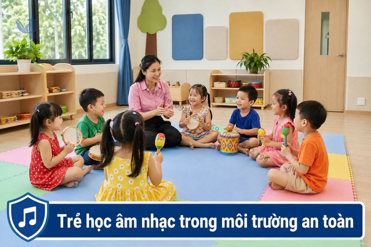 Cách bố trí phòng âm nhạc trường mầm non hợp lý.