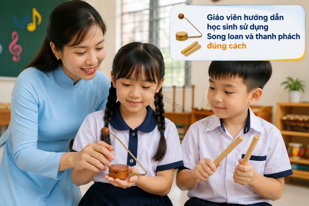 Giáo viên hướng dẫn học sinh sử dụng Song loan và thanh phách đúng cách