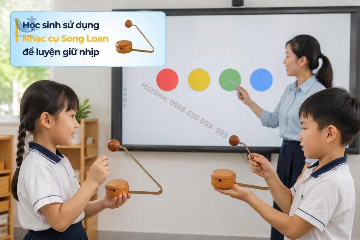 Học sinh sử dụng Nhạc cụ Song Loan để luyện giữ nhịp