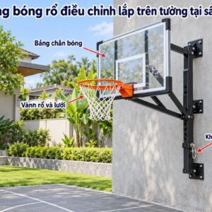 Bảng bóng rổ điều chỉnh lắp trên tường tại sân nhà