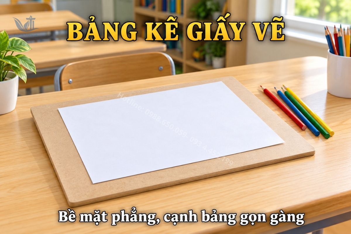 Bảng vẽ cá nhân kê giấy trong giờ Mỹ thuật tiểu học.