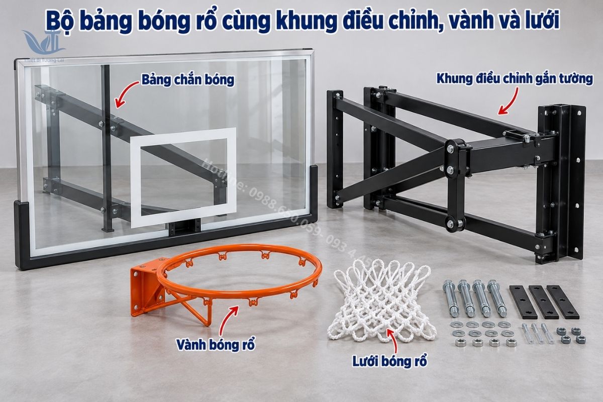 Các bộ phận của bộ bảng bóng rổ treo tường