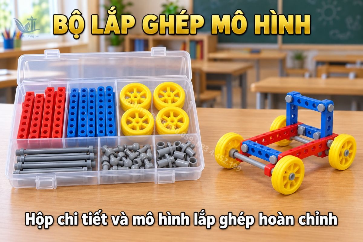 Bộ lắp ghép mô hình kỹ thuật dùng trong hoạt động thực hành tiểu học.